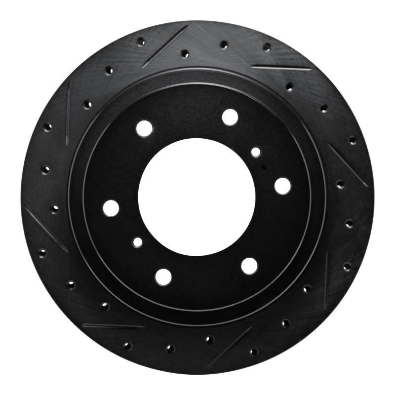 Mitsubishi Montero Brake Rotor (1) - Rear Left - R1 Concepts - Drilled & Slotted - Black - `00-`06